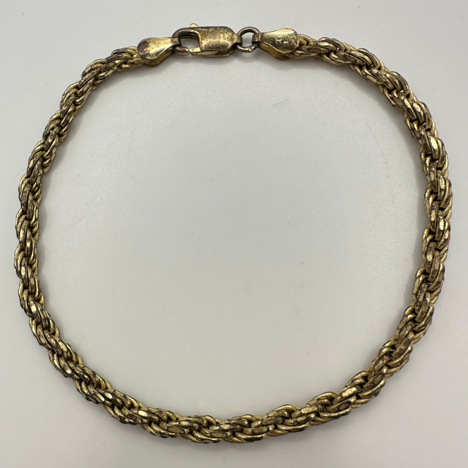 Han Italy 925 Sterling Silver Gold Vermeil Unisex Twisted Rope Bracelet 8.32g